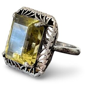 Vintage 1920s Art Deco Yellow Citrine Ring Size 7.25